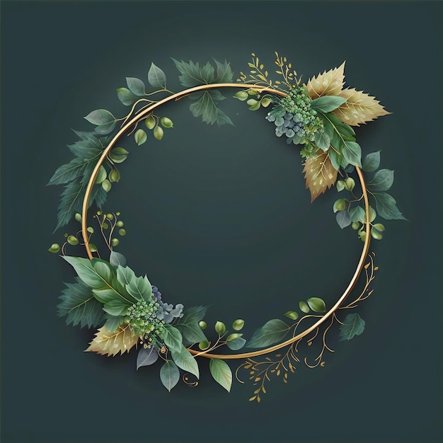 marco circular con hojas verdes y bayas