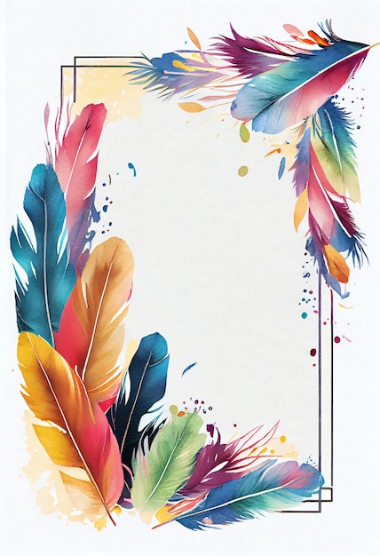 Un marco colorido con un borde de plumas.