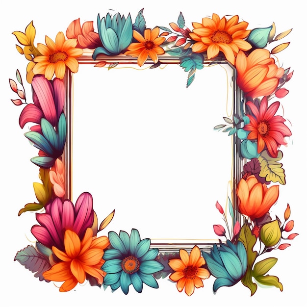 un marco colorido con flores y un marco que dice "primavera".