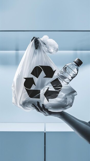 Marco completo de bolsa y botella de plástico para reciclaje