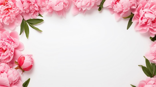 Marco de composición de flores hecho de flor de peonía rosa