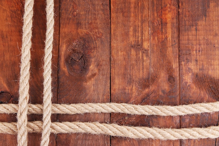 Foto marco compuesto de cuerda sobre fondo de madera