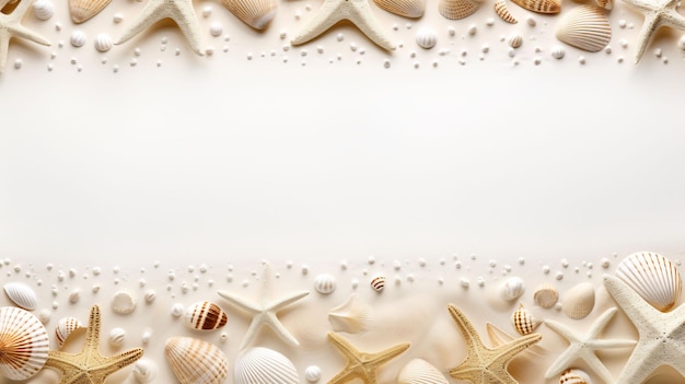 un marco de conchas y conchas con un fondo blanco en blanco.