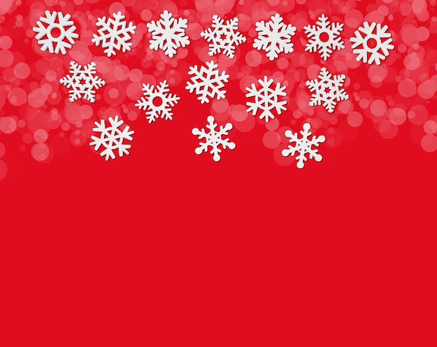 Foto marco de copo de nieve sobre un fondo rojo, composición de vacaciones de navidad, vista superior, espacio de copia, año nuevo