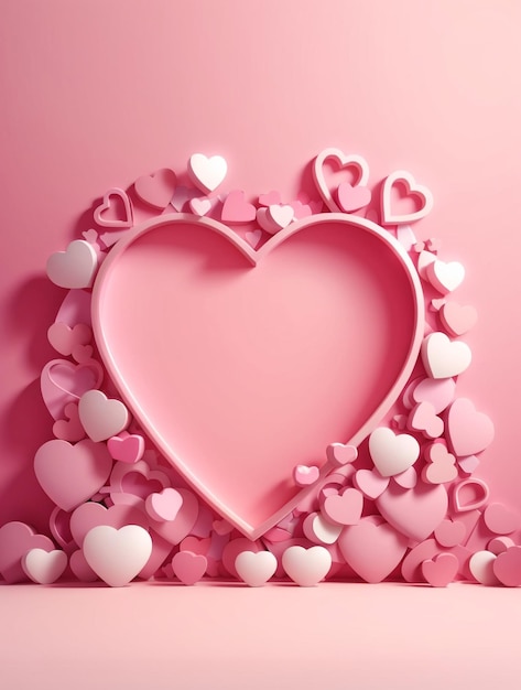 Marco de corazones de amor abstracto aislado sobre fondo rosa pastel