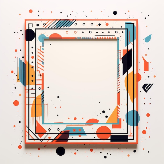 Foto marco cuadrado abstracto con formas geométricas coloridas y puntos sobre un fondo blanco