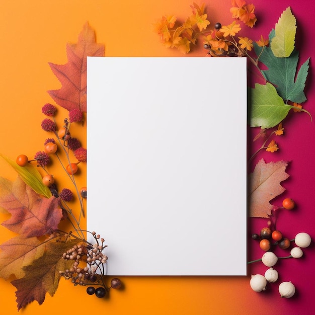 Foto un marco cuadrado blanco con un montón de hojas de otoño en él.