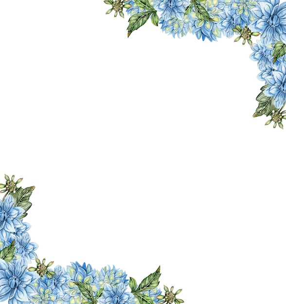 Marco cuadrado de flores con ilustraciones en acuarela de dahlia para fondos de tarjetas