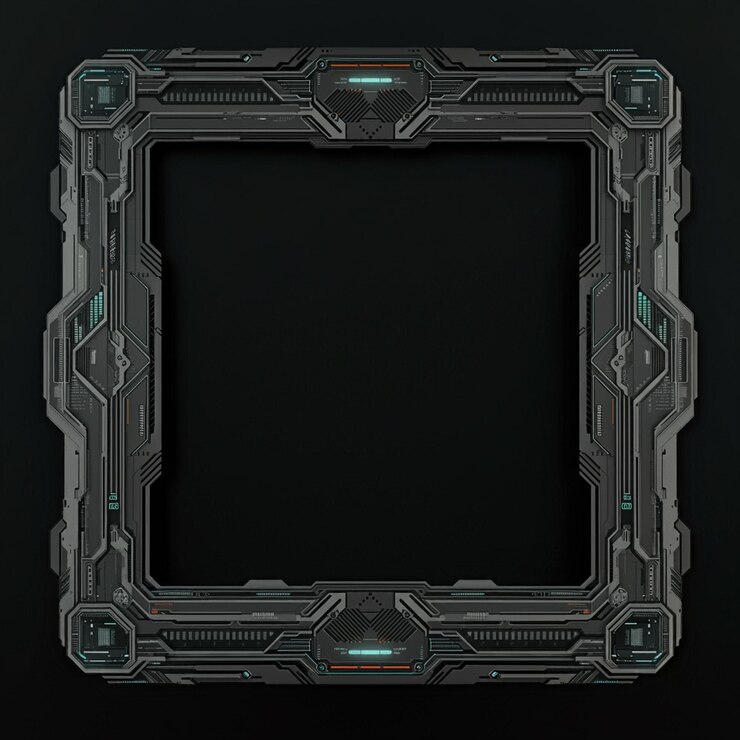 un marco cuadrado con un fondo negro con un diseño azul y verde