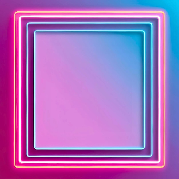 Marco cuadrado de neón con fondo de luz brillante