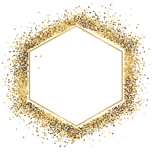 Marco cuadrado de oro y partículas brillantes brillantes
