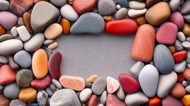 un marco cuadrado de piedra con rocas de colores