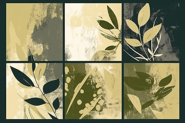 Marco cuadrado verde oliva con pintura de hojas exuberantes AI generativo de acuarela