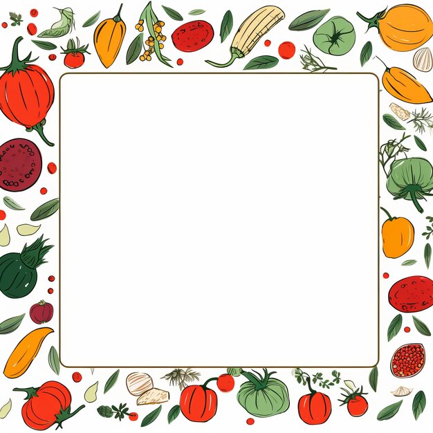 Foto un marco cuadrado con verduras y frutas en él