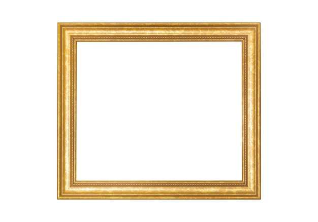 Marco de cuadros dorado decorativo rectangular aislado sobre fondo blanco con camino de recorte