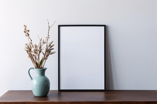 Marco de cuadros de madera en blanco en la pared y el suelo Ilustración de plantilla de álbum de fotos en blanco