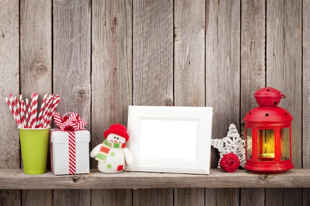 Marco y decoración de fotos de linterna de vela de Navidad