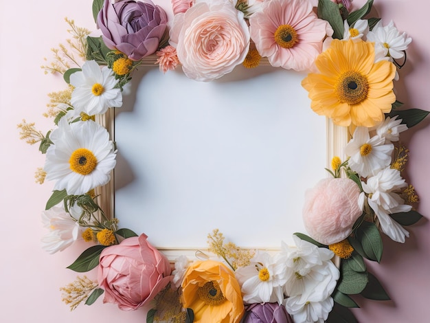 Un marco decorado con flores espacio en blanco ai generativo.