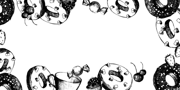 Marco dibujado a mano en blanco y negro sobre el tema de la fiesta del té