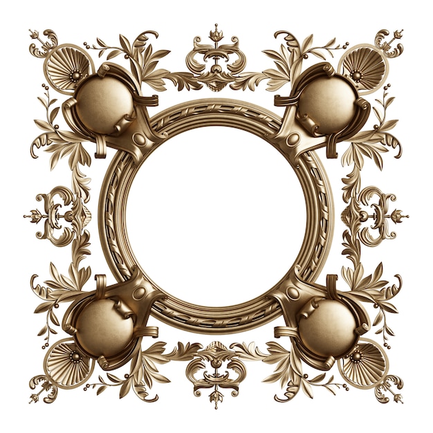 Marco dorado clásico con decoración de adorno aislado en blanco