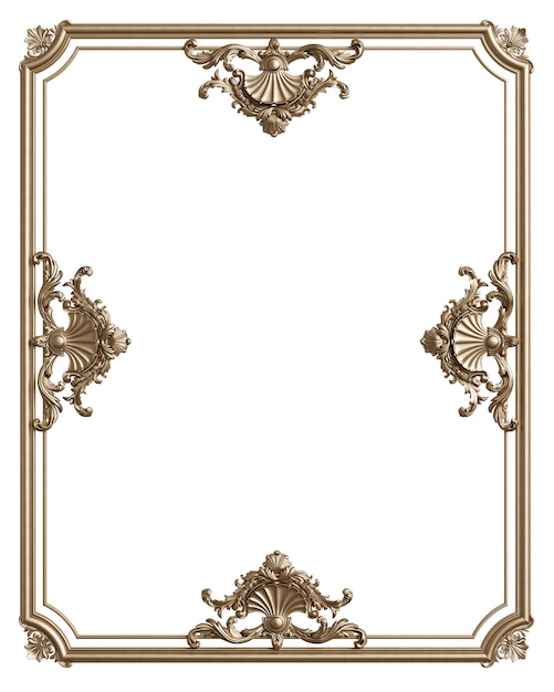 Marco dorado clásico con decoración ornamental aislada en blanco
