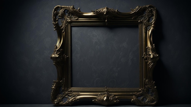 Marco dorado clásico en un fondo de pared oscuro maquillaje de renderización 3D