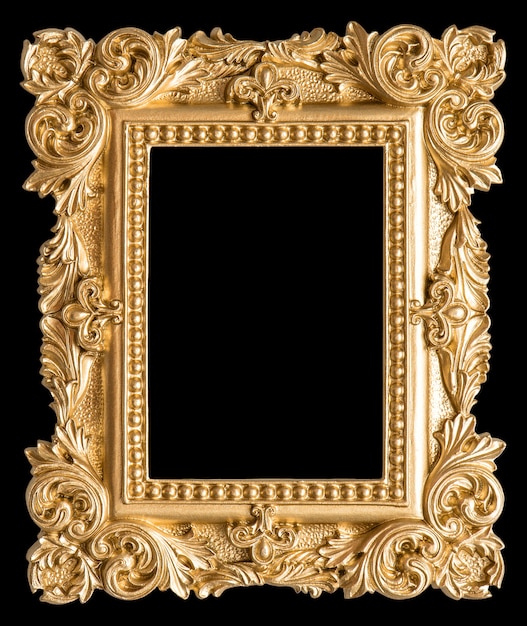 Foto marco dorado de estilo barroco objeto vintage fondo negro