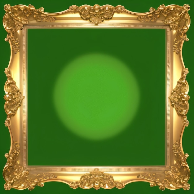 Un marco dorado con un fondo verde y la parte inferior del marco tiene un fondo verde.