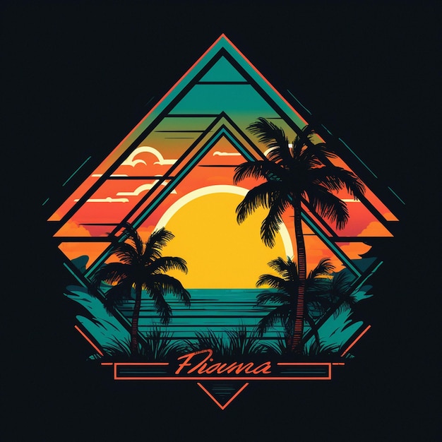 Marco de esquina geométrico de vector de puesta de sol tropical de Florida para diseño de camisetas