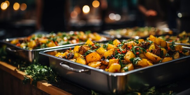 Marco de filete a la parrilla verduras a la parrilla ensalada de patatas diferentes bocadillos y limonada casera vista superior mesa de cena concepto