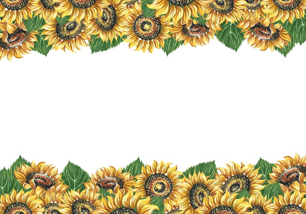 Marco de flor de banner de girasol Ilustración acuarela dibujada a mano