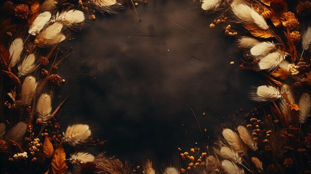 Foto marco de flor seca con escena natural y de belleza vista superior sesión de fotos estética creativa