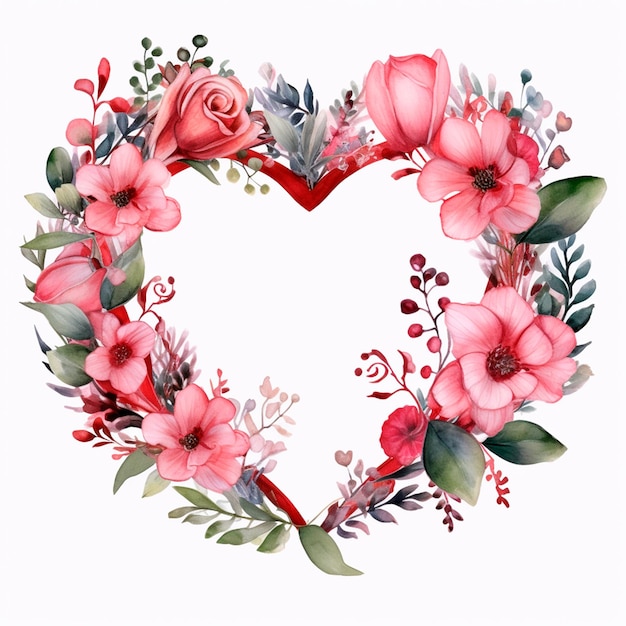 Foto marco floral acuarela valentine watercololr rosa y rojo aislado ai ilustración generativa