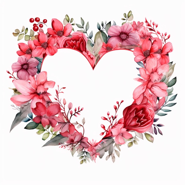 Foto marco floral acuarela valentine watercololr rosa y rojo aislado ai ilustración generativa