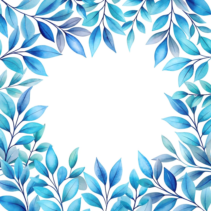 Foto un marco floral azul y blanco con las hojas en él