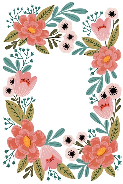 Marco floral botánico con flores estilizadas