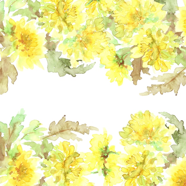 Marco floral con flores amarillas Tarjeta de felicitación floral con dientes de león
