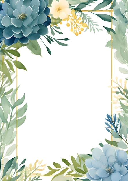 un marco floral con flores azules y hojas verdes Fondo de follaje de color carbón abstracto con
