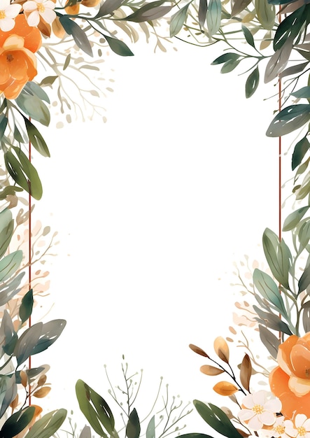 un marco floral con flores de color naranja y hojas verdes Fondo de follaje marrón abstracto con negativo