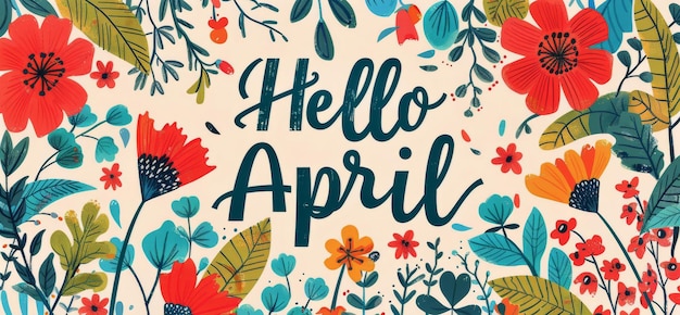 Foto marco floral con el saludo de abril