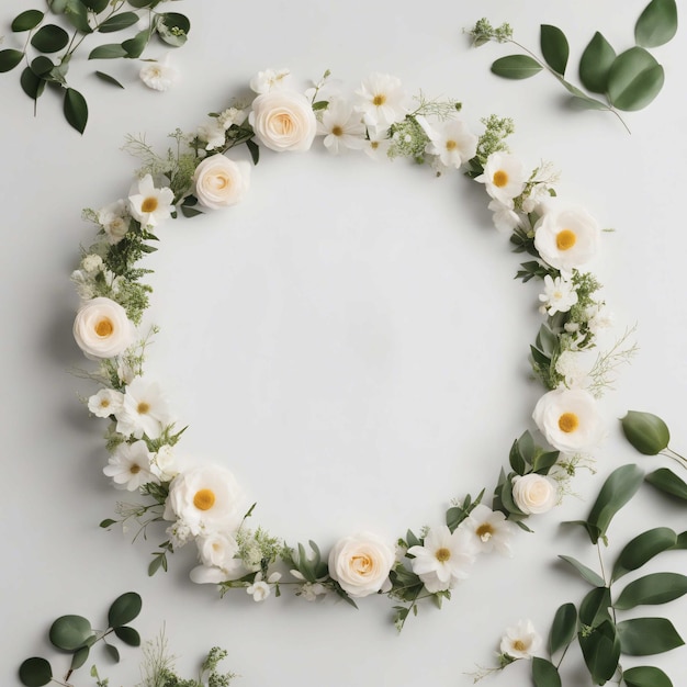 Marco floral simple con flores de colores tarjeta de boda en blanco