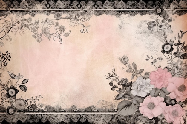 Un marco floral vintage con flores rosas.
