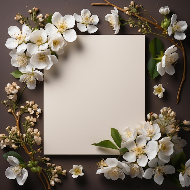 Marco de flores blancas con marco floral de área de espacio en blanco