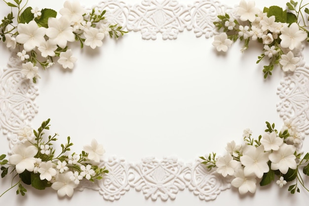 marco de flores en blanco con espacio de copia