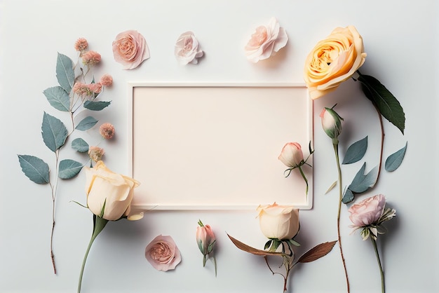 Un marco con flores y un fondo blanco.