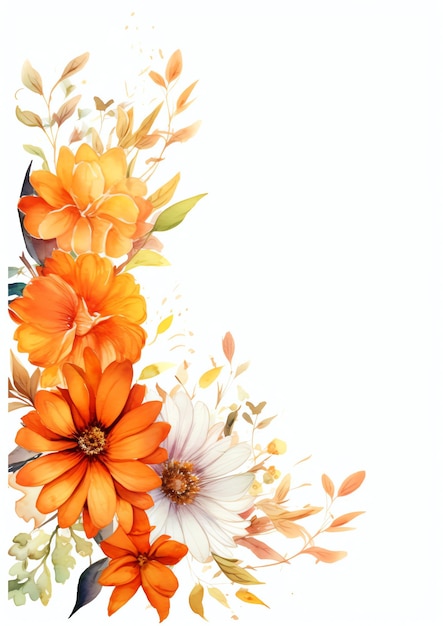 Foto marco con flores y hojas doradas y naranjas para tarjetas de invitación o eventos