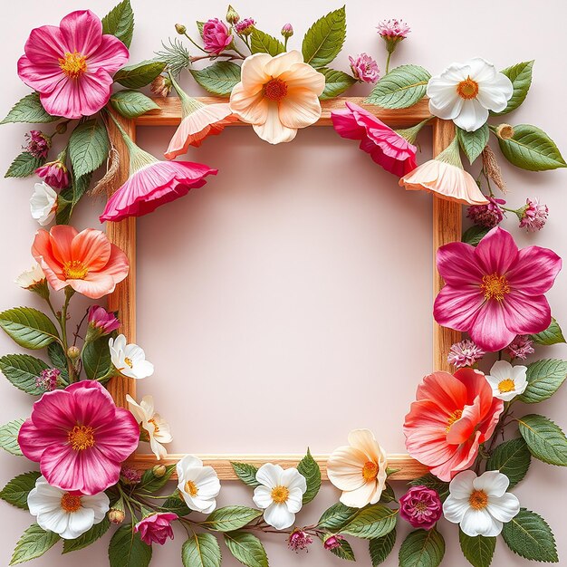 Un marco con flores y hojas.