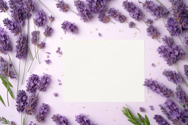 un marco de flores de lavanda con un espacio en blanco para el texto