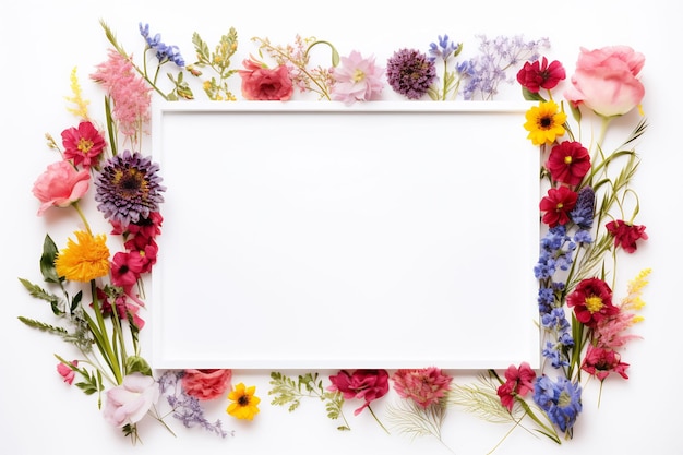 un marco con flores en la pared