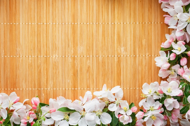 Marco de flores de primavera de sakura en bambú